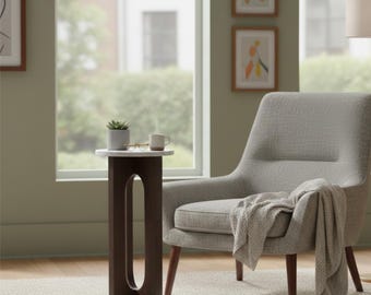 Marble Top Side Table: Sculpted Wood Base, Modern Accent Tables