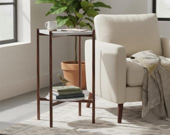 Marble Side Table: Wood Frame Plant Stand