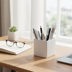 Portalápices minimalista de madera negra - Organizador de escritorio moderno - Portalápices de madera artesanal