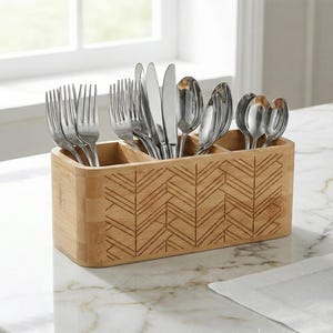 Portaposate in legno fatto a mano – Organizzatore da cucina con 3 scomparti – Arredamento moderno in stile fattoria