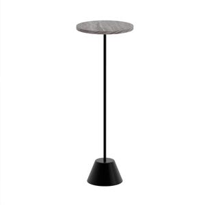 "Modern minimalist drink table with white banswara marble top and black metal pedestal base."