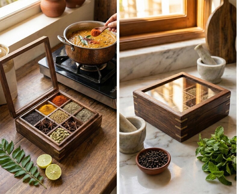 Handmade Wooden Spice Box With Glass Lid –kitchen Decor-housewarming ...