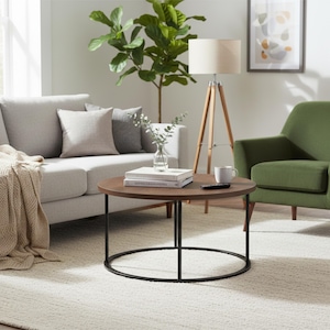 Mesa de centro em madeira de acácia, mesas laterais redondas modernas (18x30x30)