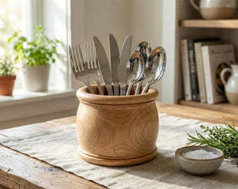 Portautensili in legno fatto a mano per il bancone della cucina - Decorazione per il tavolo da pranzo