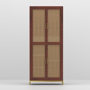 Solid wood wardrobe/Rattan furniture/Wooden Armoire/Mid century modern armoire/4 door closet/Modern Armoire/Bedroom furniture/mango wood.