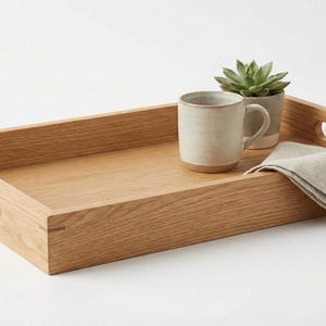 Handmade Solid Wood Serving Tray with Handles | Modern Wooden Coffee Table Tray |Housewarming Gift