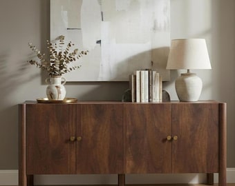 Aparador de madera maciza hecho a mano: Mesa consola de estilo moderno de mediados de siglo