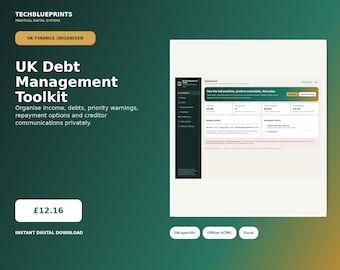 UK Debt Management Toolkit: Budget Planner, Debt Tracker & Creditor Organizer