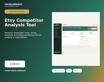 Etsy Competitor Analysis Tool: Offline Market Research Dashboard & Excel Workbook