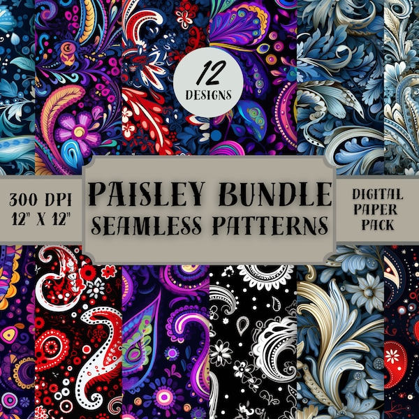 Paisley Bandana Bundle, Paisley Indian bandana seamless patterns, Scrapbook paper, Card making, Commercial use,