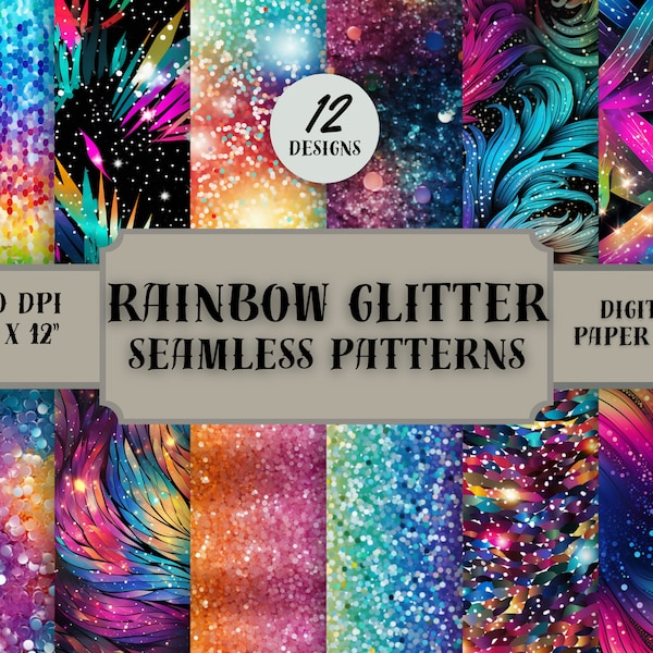 Rainbow Glitter digital papers, Printable glitter, Bright glitter scrapbooking papers. Sparkle papers, Commercial use, Instant download.