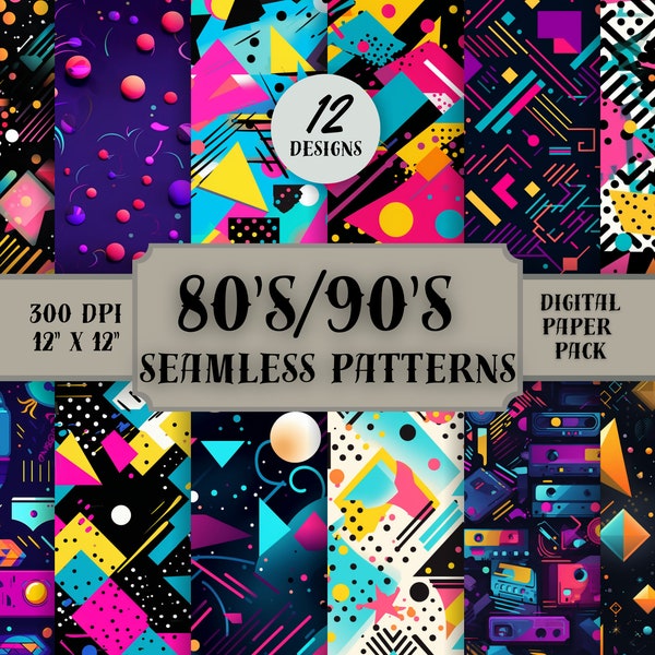 80's & 90's Seamless Patterns, Eighties/Nineties Patterns, Scrapbooking Gifts, 80's digital papers, 90's digital papers, 80's background