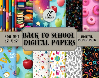 Back to School Digital Papers, Teacher Patterns, Back To School Pattern, School Printable, Educator Backgrounds Jpg