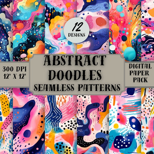 Modern Abstract Doodles Seamless Patterns, Paint strokes patterns, Abstract digital paper, Abstract seamless. POD, Modern digital papers.