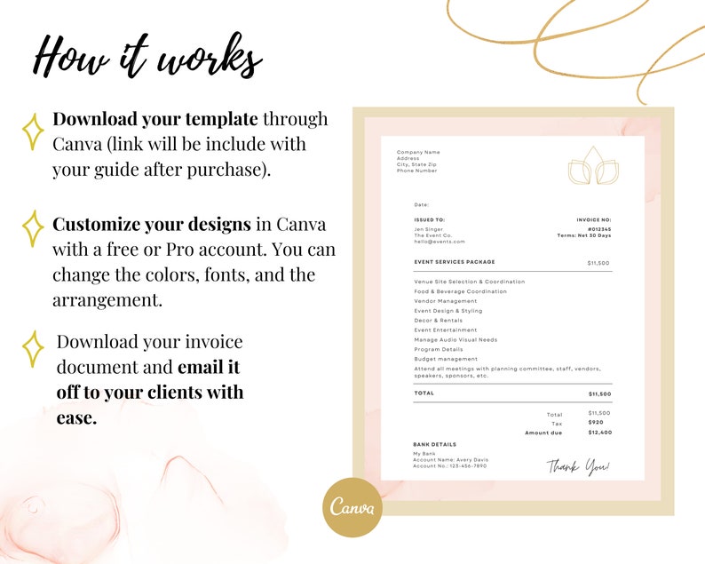 Event Planning Invoice Template | Customizable Canva Design - Etsy