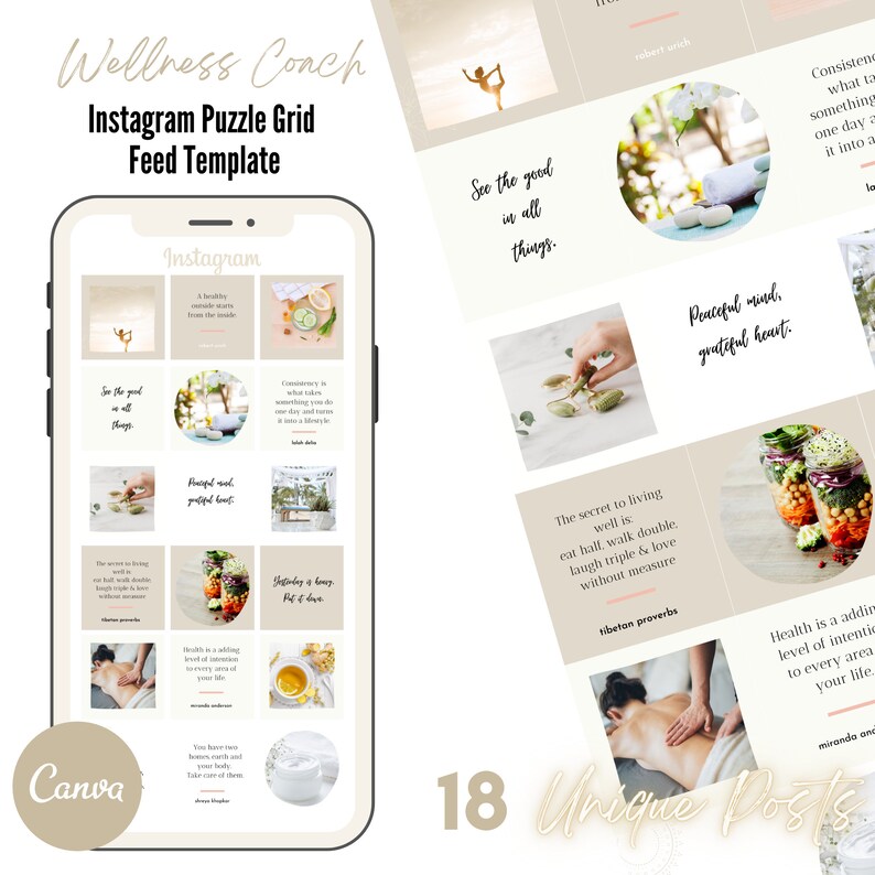 Canva Template Instagram Puzzle Wellness Coach Social Media Template Etsy
