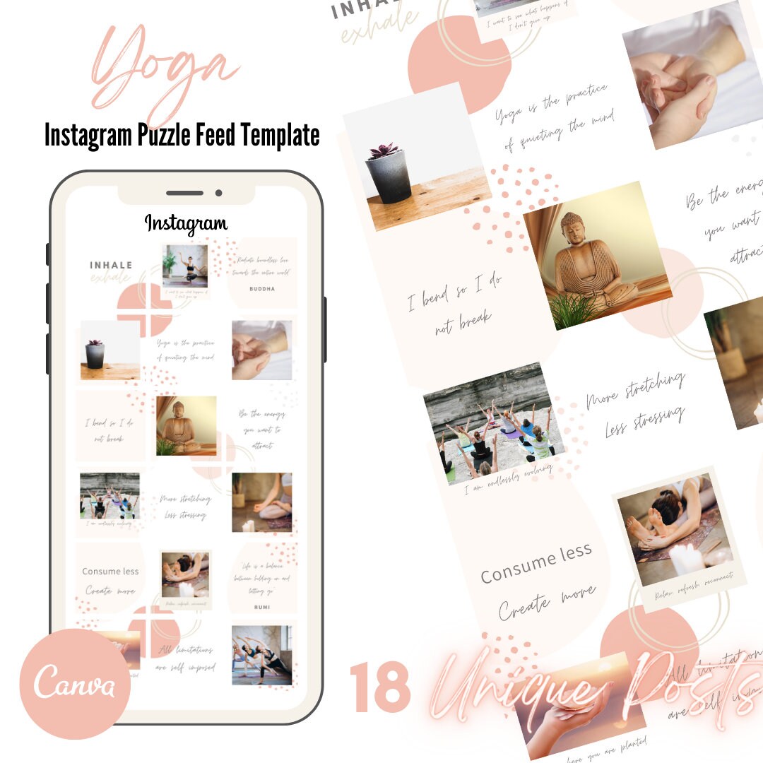 Yoga Instagram Puzzle Feed Template | Canva Design (18 Posts) - Etsy