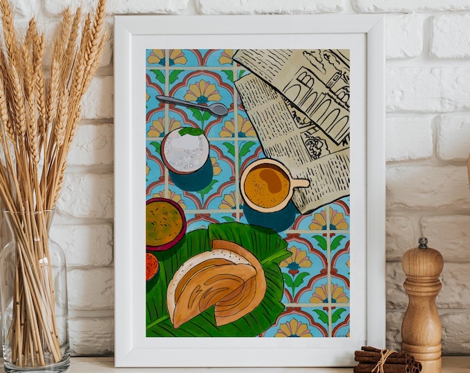 南インドの朝食プリント | イラスト入りレシピアートプリント | イラスト入り食品 | キッチンアート | 食材アート | ギフト | デジタル
