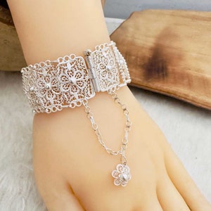 925 Sterling Silver filigree handmade Bracelet, openwork white jewellery, turkish telkari from Mardin
