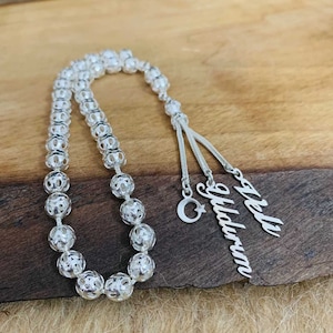 925 Sterling Silver Islamic Tesbih with name or letters, personalized Misbaha for Men, Islamic Prayer Beads, luxury silver accessories