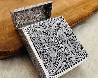 925 Sterling Silver filigree big cigarette case, Turkish artisan openwork Case, luxury telkari accessories for smokers