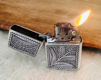 925 Sterling Silver filigree Zippo Lighter, Special Edition lighter case, Luxury accessories for Smokers
