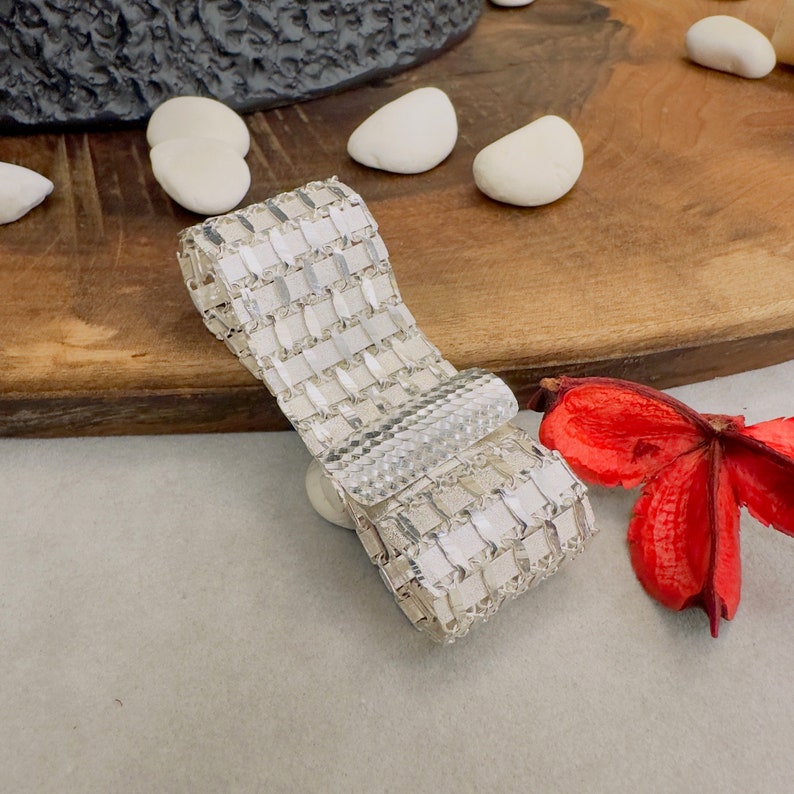 925 Sterling Silver Braided Cuff Bracelet, Turkish Straw Bracelet