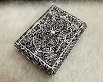 925 Sterling Silver Filigree Cigarette Case, Turkish Artisan Openwork Case,  Luxury Telkari Accessories for Smokers
