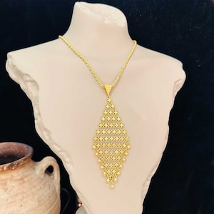 22K Gold-Plated openwork lace necklace, 925 Silver braided golden chain with pendant, turkish jewelry from Mardin