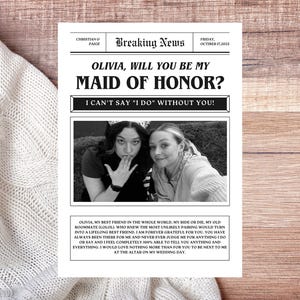 Proposta de jornal para madrinhas e madrinhas | Modelo editável do Canva | Proposta exclusiva para madrinhas | Impressão em preto e branco