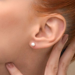 14K Solid Gold Pearl Stud Earrings • 5mm Real Pearl Earrings • Minimal Gold Studs • Elegant Gift for Her