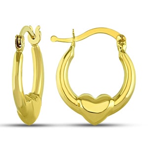 14K Solid Gold Heart Hoop Earrings • 13 mm Gold Heart Hoops • Dainty Solid Gold Earrings Gift for Her