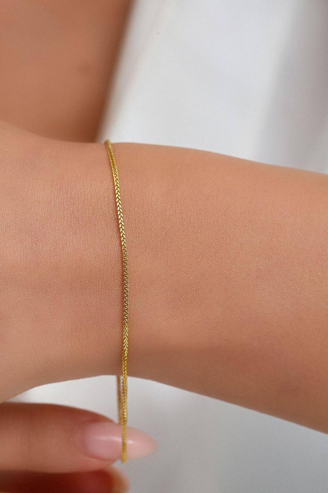 14K Solid Gold Palm Chain Bracelet • 1.5mm Thin Yellow Gold Jewelry ...
