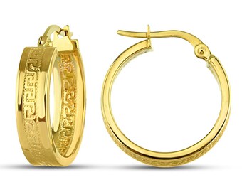 14 K Solid Gold Greek Key Hoop Earrings 19 Mm • Greek Hoop Earrings • Gold Greek Earrings • Patterned Earrings • Solid Gold Earring