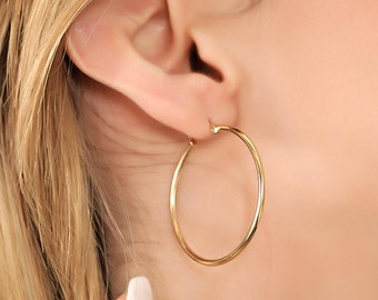 14 K Solid Gold Classic Hoop Earrings 35 Mm • Classic Hoop Earrings • Gold Classic Earrings • Classic Earrings • Solid Gold Earring
