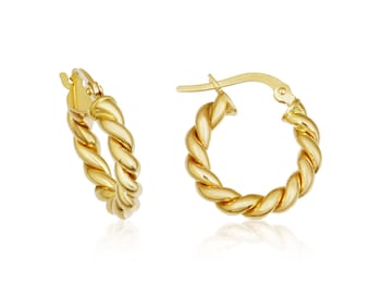 14k Solid Gold Hoop Earrings 16 mm • 14k Gold Twisted Huggies • 14k Twisted Hoops • Twisted Hoops • Gold Circle Twisted Hoop