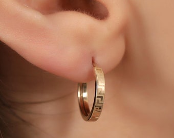 14 K Solid Gold Greek Hoop Earrings 13 Mm • Greek Hoop Earrings • Gold Greek Earrings • Greek Earrings • Solid Gold Earring
