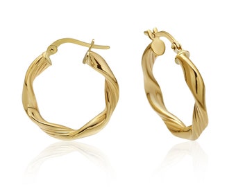 14k Solid Gold Hoop Earrings 22 mm • 14k Gold Twisted Huggies • 14k Twisted Hoops • Twisted Hoops • Gold Circle Twisted Hoop