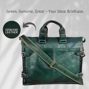 Sac messager pour ordinateur portable en cuir véritable pour homme, couleur verte, sac à bandoulière pour homme de bureau d'affaires pour homme, sac de voyage cartable en cuir