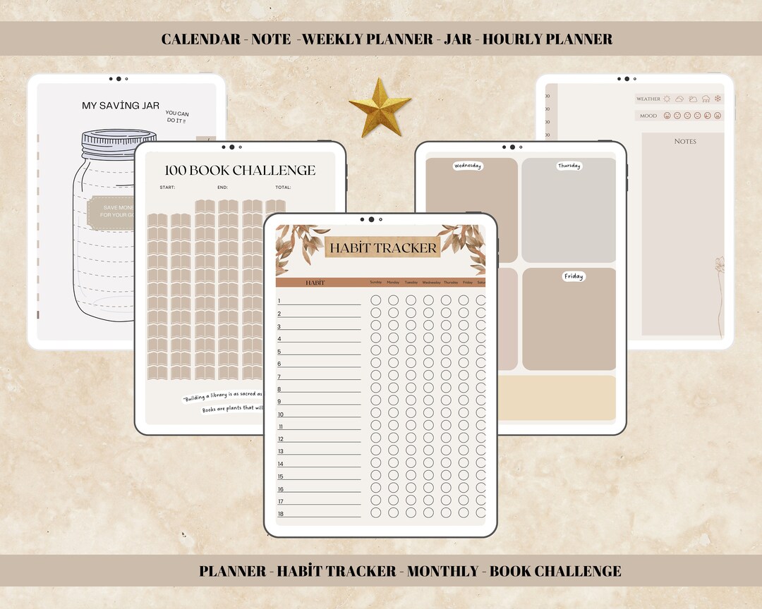 2024 Digital Planner Habit Tracker 100 Book List Notes Etsy