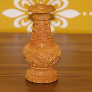 .Holz Antik Finish Blumentopf Prunkstück Statue für Wohnkultur | Büro / Tische Dekor | Hand geschnitzt | Holz geschnitzt Tischplattendekor | Kanne