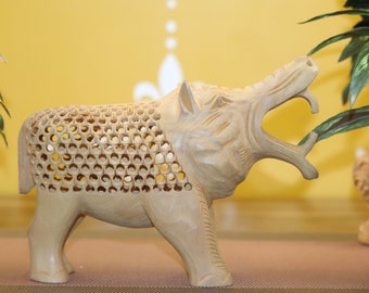 Wooden Carved Rhino  6 Inch, Hand Carved Figurine, Rhino with Baby Rhino Statues|  Carved Rhino| Hand Carved| Wood Carved| African Carved