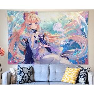 アニメタペストリー壁掛け原神サンゴノミヤココミタペストリー壁アート家の装飾リビングルームの装飾寝室寮ギフト