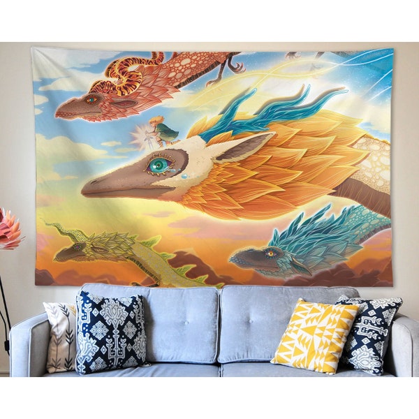 Anime Tapestry Wall Hanging The Legend of Zelda Tears of the Kingdom Light Dragon Tapestry Wall Art Home Decorations Living Room Decor Gift