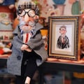 Handmade Fabric Grandpa Doll with Framed Portrait \u2013 Vintage Style Textile Art Gift
