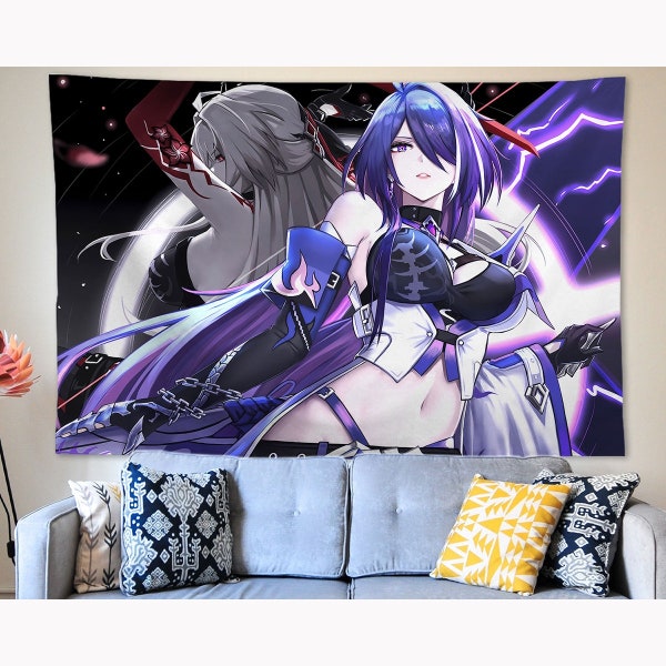 Anime Tapestry Wall Hanging Honkai Star Rail Acheron Tapestry Wall Art Home Decorations Living Room Decor Bedroom Dorm Gift