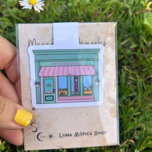 Marcapáginas magnético de Bookstore. Tienda de libros separador de páginas con imán.