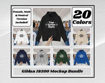 Gildan 18500 Unisex Hooded Sweatshirt 20 Color Mockup Bundle - Streetwear Shop Hanger Design-v1