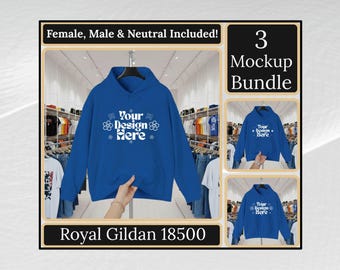 Royal Gildan 18500 Unisex Hooded Sweatshirt Mockup Bundle - Streetwear Shop Hanger Design-v1