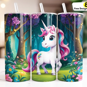 Cute Unicorn 20oz Skinny Tumbler Wrap Sublimation Design, Straight-Tapered, Instant DIGITAL Download PNG, Magical Unicorn Tumbler Wrap Desi